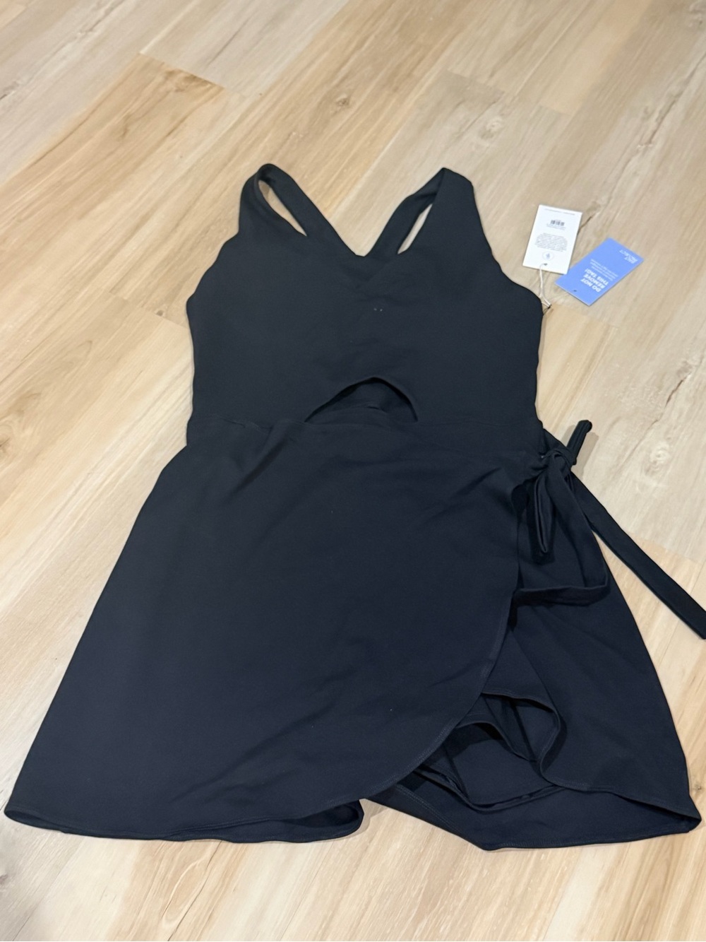Salt Project Black Wrap-Style Skater Dress with Cutout
